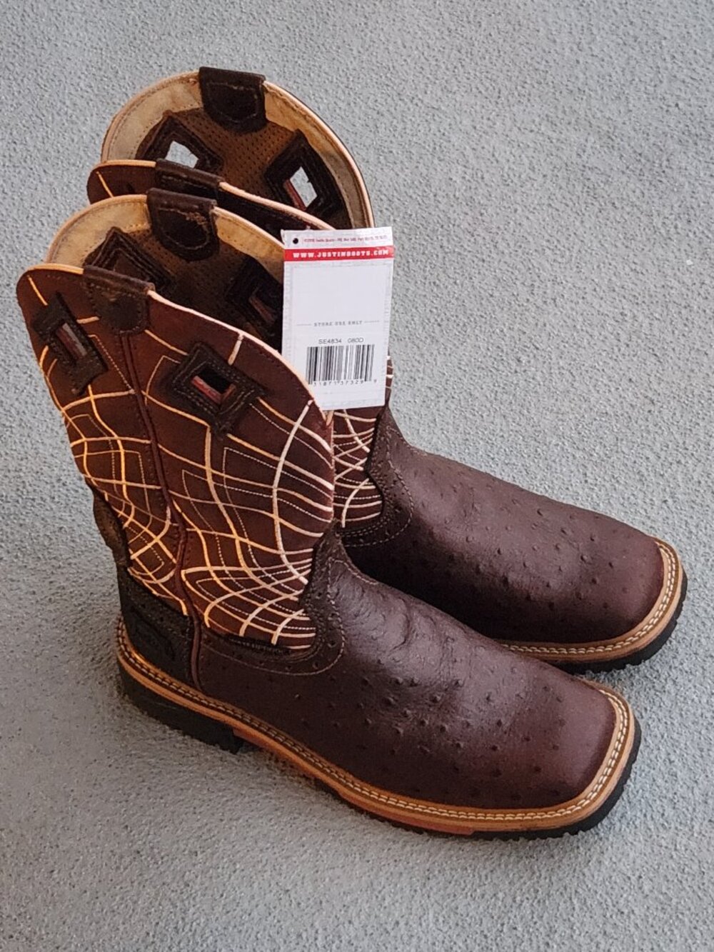 Justin Mens SE4834 Derrickman 12" Brown Waterproof Slip-Resistant Work Boot 9 D